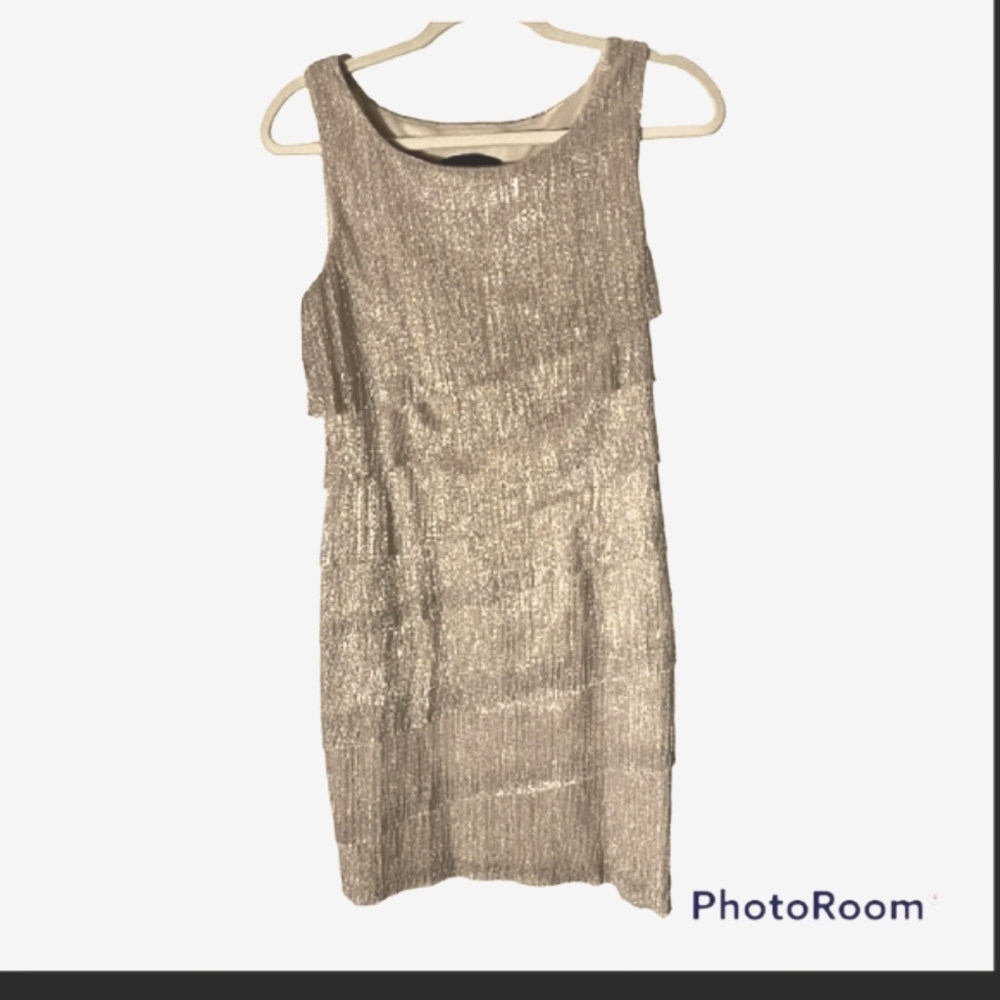 Connected apparel gold layered dress looks like fringe sz.6